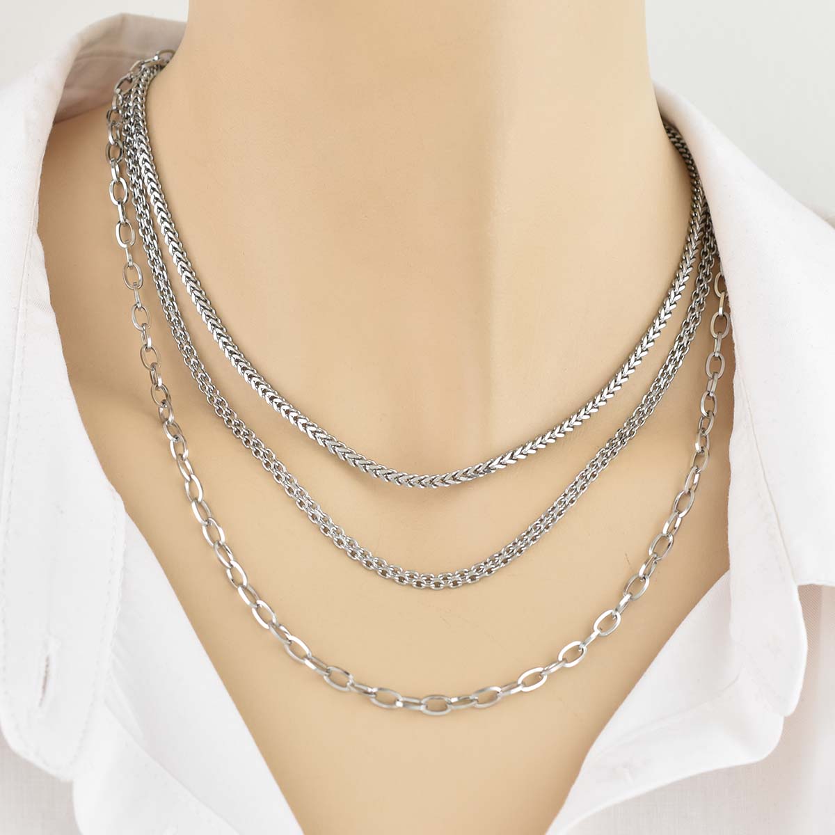 Micro Sterling Chain Silver 3MM Αλυσίδα λαιμού από ανοξείδωτο ατσάλι 316L